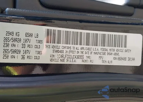 2018 Jeep Grand Cherokee High Altitude 4X4 z USA, uszkodzony, nr VIN 1C4RJFCG3JC436955